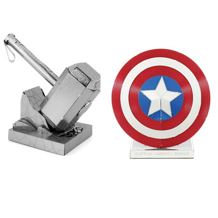 Metal Earth 3D Model Kits Marvel Avengers Set of 2 Captain America's Shield & Thor's Hammer (Mjolnir)