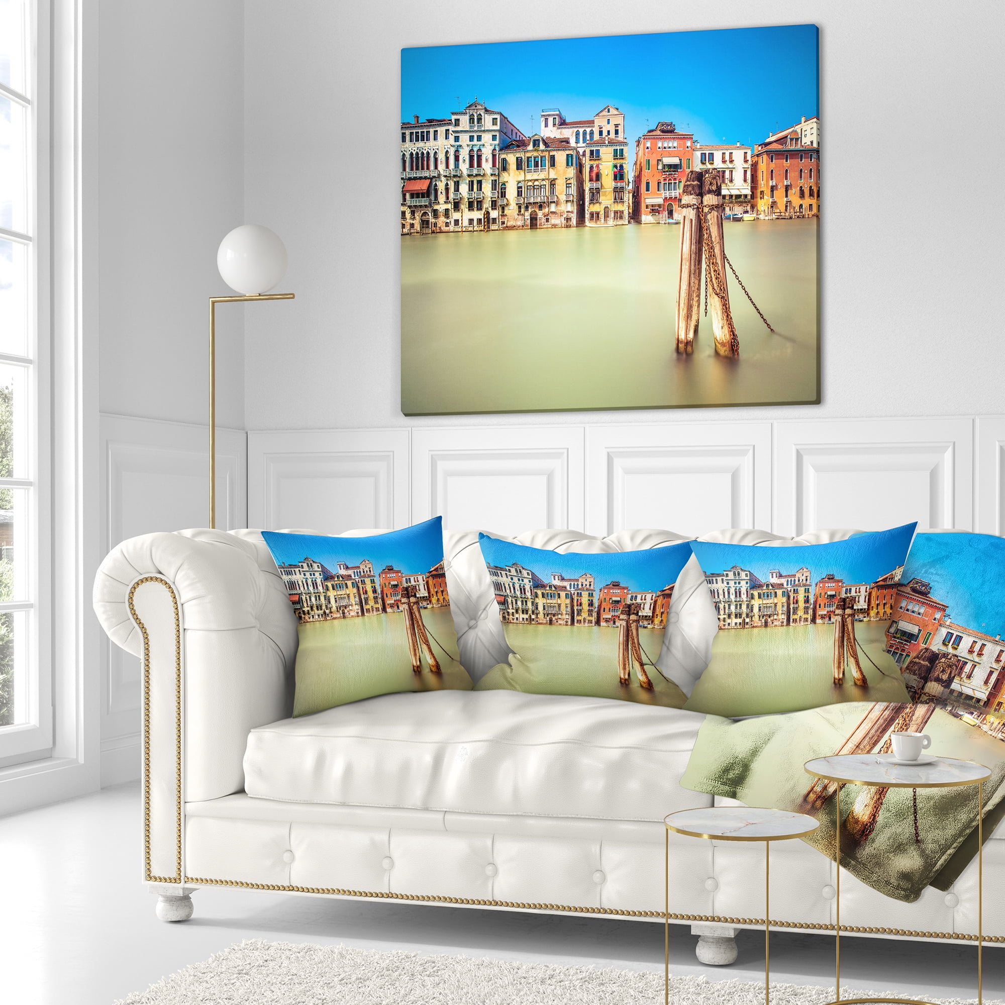 Designart Traditional Buildings of Venice - Landscape Printed Throw Pillow - 16x16