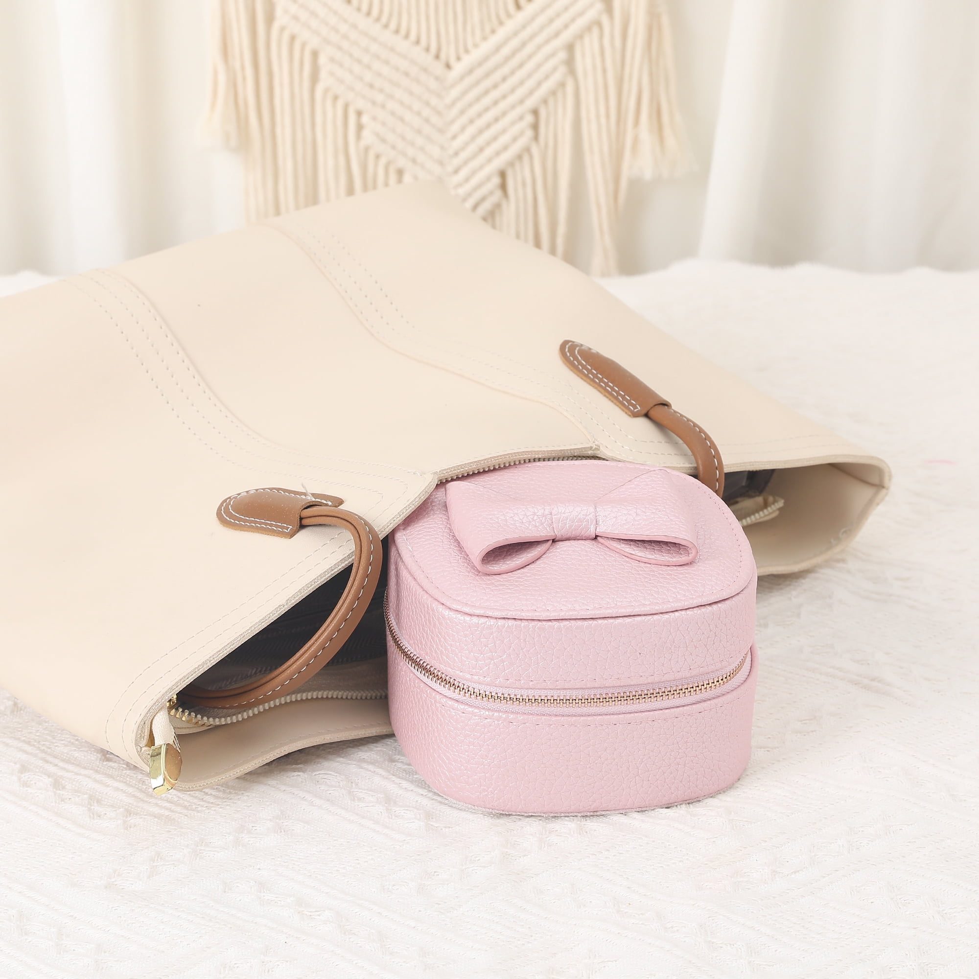 Unique Bargains PU Leather Travel Jewelry Box with Mirror Pink