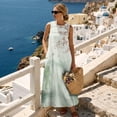 thumbnail image 4 of Jiueut Crane Bird Cherry Blossom Print Summer Maxi Dress for Women Sleeveless Crewneck Long Dress with Pockets, Linen Look Loose Fit Casual Beach Vacation Flowy Sundress, L, 4 of 7