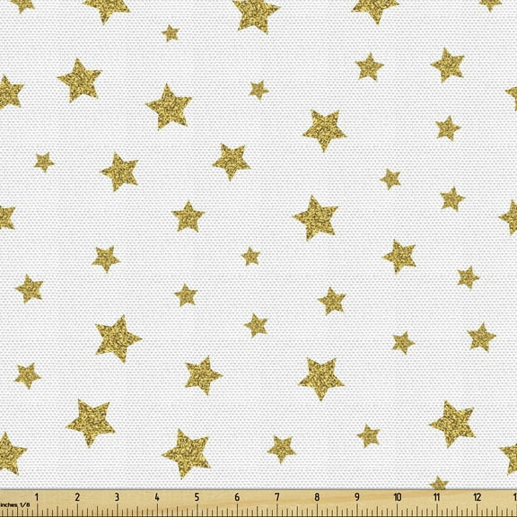 Star Sofa Upholstery Fabric by the Yard, Stars Pattern Illustration Creative Birthday Bachelorette Themed Print, Decorative Fabric for DIY & Home Accents, 5 Yards, Yellow and White by Ambesonne