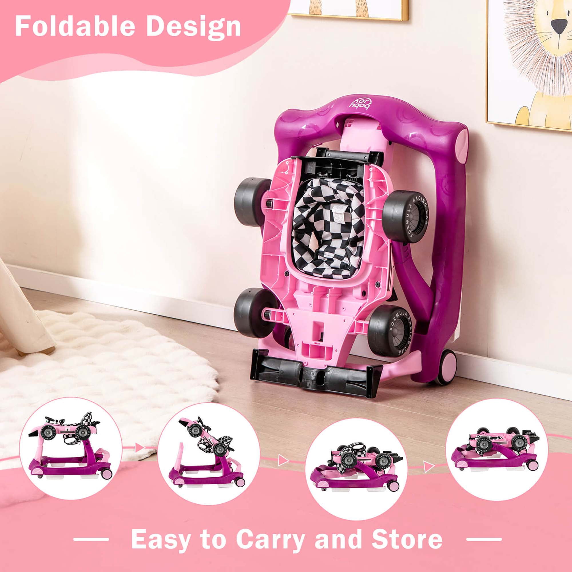 Costway 4-in-1 Baby Walker Foldable Activity Walker with Adjustable Height & Speed Purple