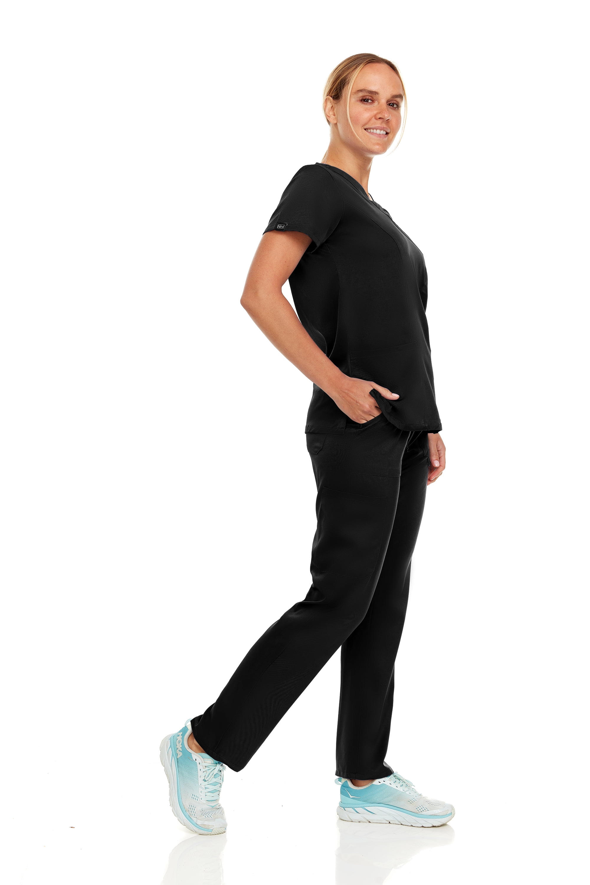 Womens Stretch Colorful Cargo Mock Neck Scrubs Set, Medical Nursing Tops with Four Pocket Scrubs Straight Leg Pants