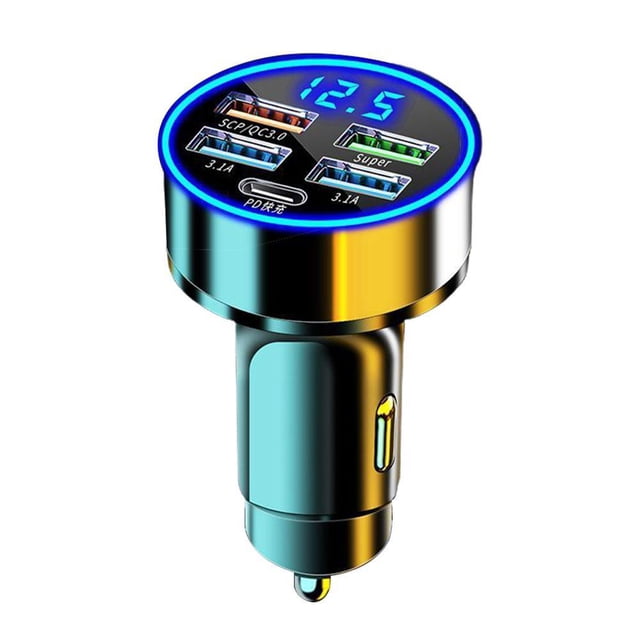 Adaptador de cargador de teléfono para automóvil TQEHS 4 puertos USB pantalla LED QC3.0