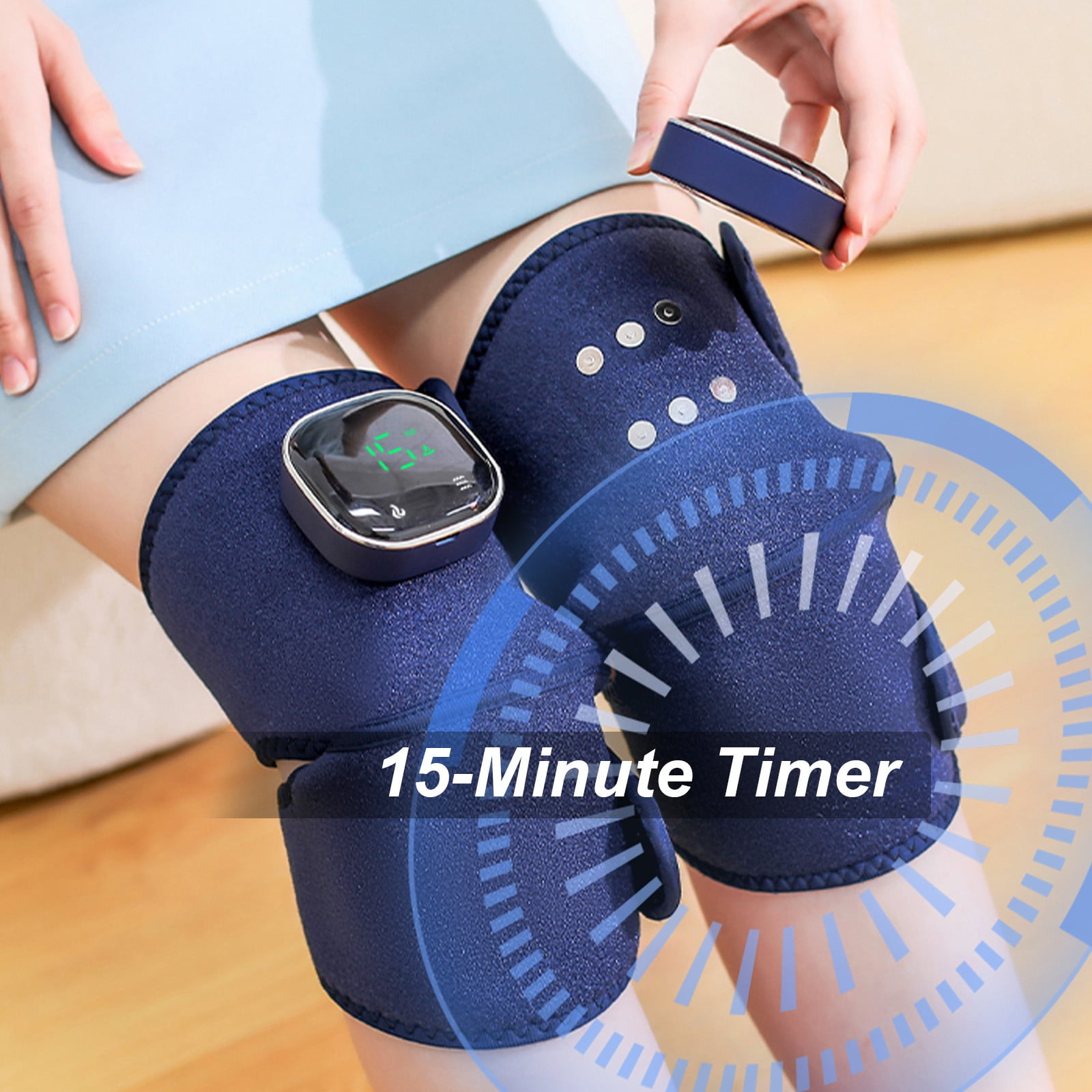Neoyler Portable Heating Pad Knee Wrap USB Powered Knee Brace with Fast Graphene Heating 3 Heat Levels and 3 Massage Modes Adjustable Strap for Home Office Travel Blue 8.8in