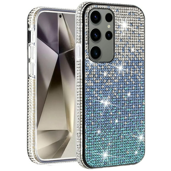 For Samsung Galaxy S25 Ultra Case, Glitter Bling, UltraThin TPU Sparkle Diamond Rhinestone Shiny Full Crystal Stones Back Phone Cover (Blue)