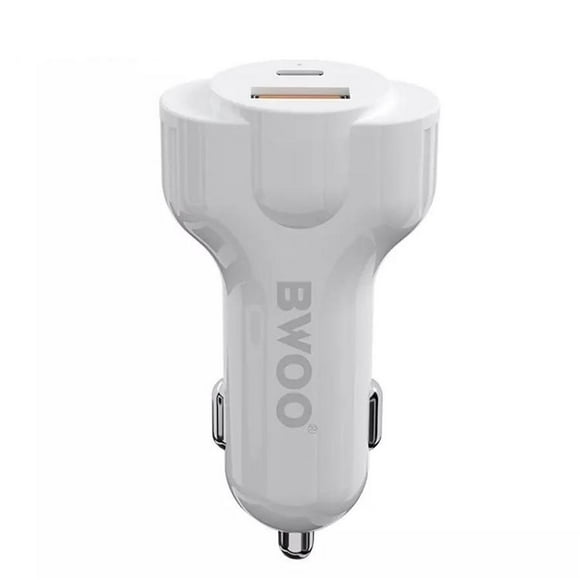BWOO - Chargeur de Voiture avec 1 Port USB et 1 Type-C, Courant Continu 12-24V, Sortie 5V 2.4A, Coque Ignifuge, Blanc