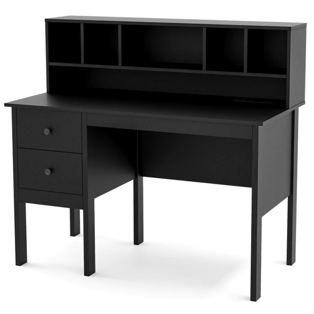 Demi Bonn 48" Computer Desk with Drawers Power Outlets, Small Home Office Desk Study Writing Table, Black