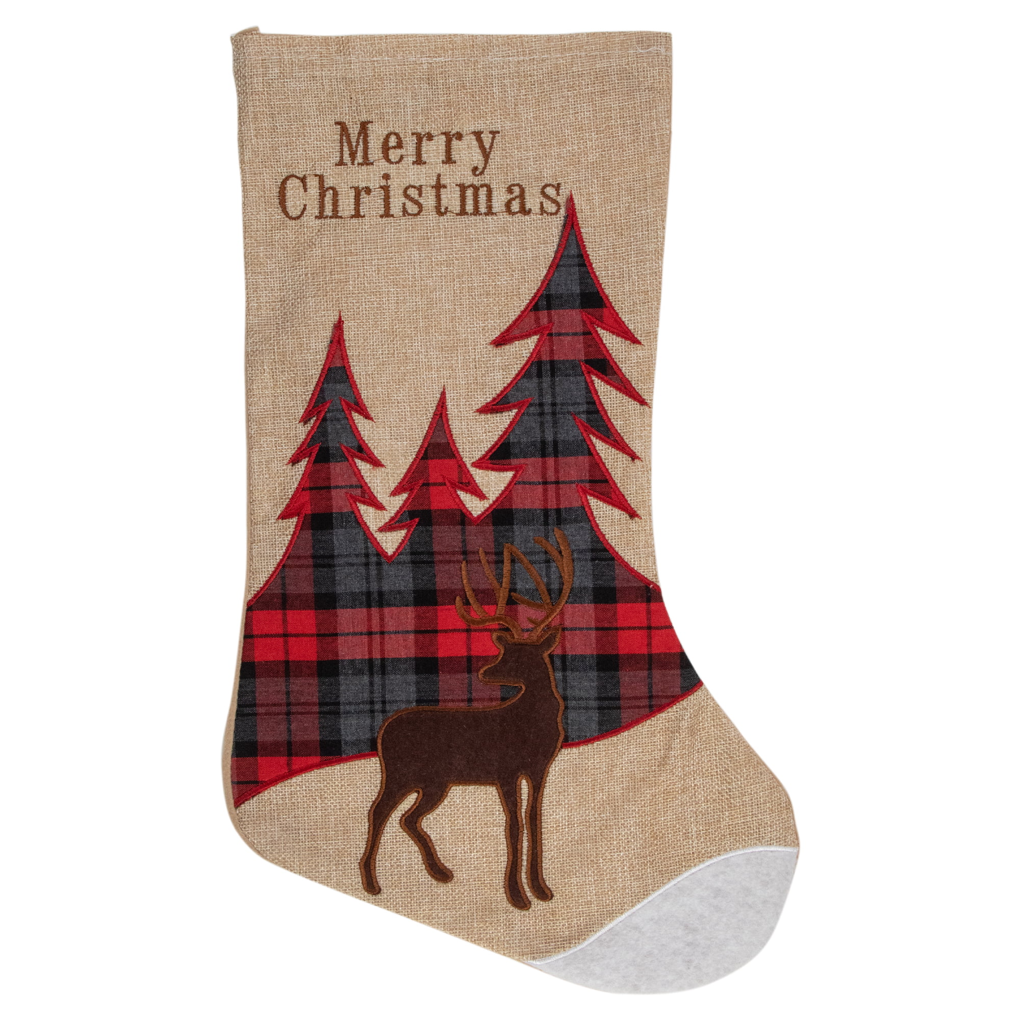 Plaid/Flannel Reindeer w/ Legs 18" Stocking Rustic Burlap 