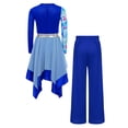 thumbnail image 4 of Haitryli Praise Dance Dress for Girls Printed Overlay Tunic with Wide-leg Pants Worship Liturgical Lyrical Dancewear Blue 8, 4 of 5