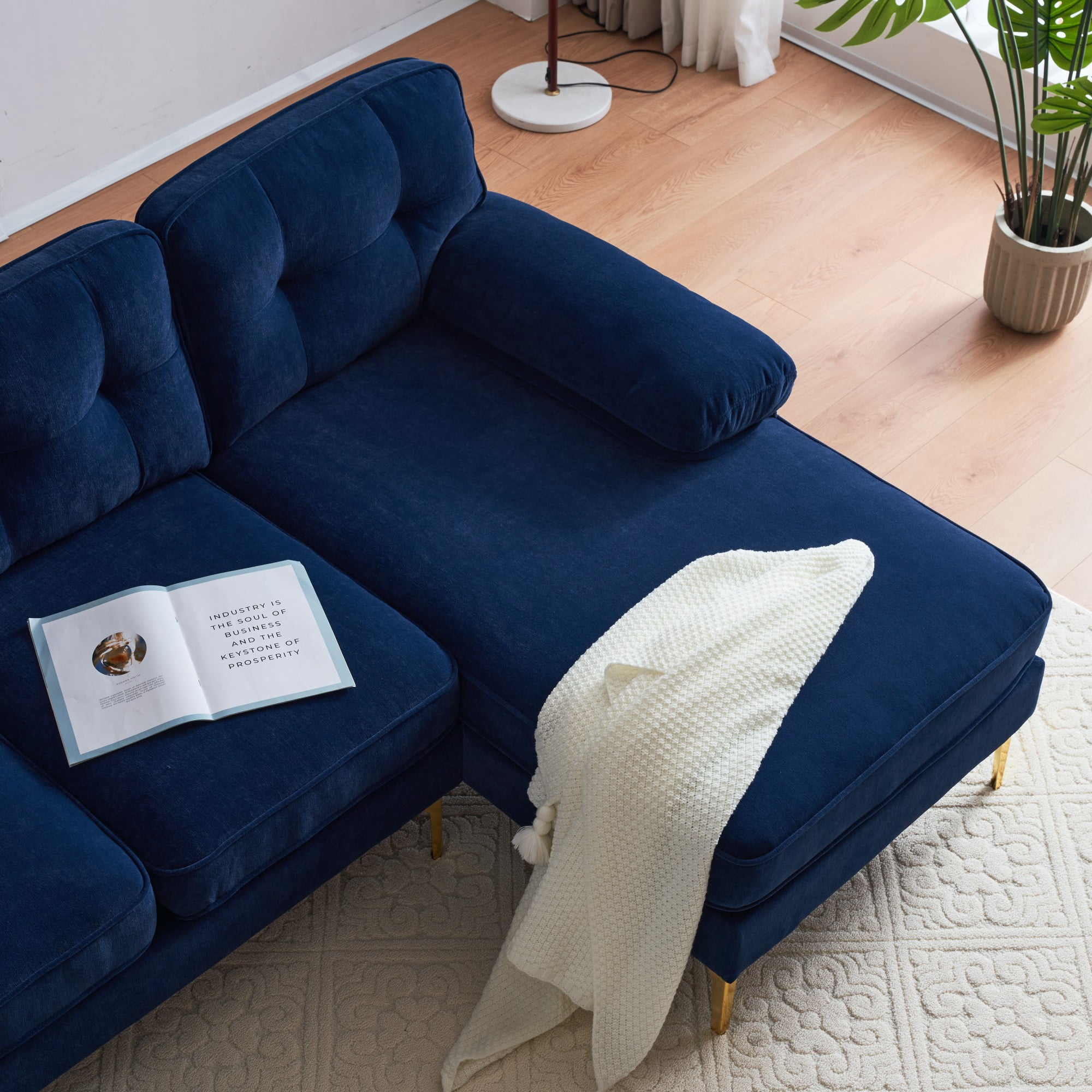 82.6" Modern Sectional Sofas Couches,L Shaped Velvet Sofa Couch for Living Room,Bedroom,Blue