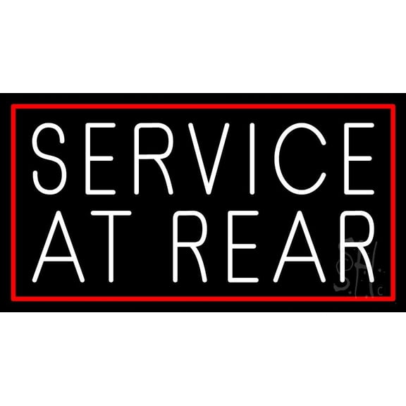 White Service At Rear Red Border LED Neon Sign 13 x 24 - inches, Clear Edge Cut Acrylic Backing, with Dimmer - Bright and Premium built indoor LED Neon Sign for automotive store, and mall.