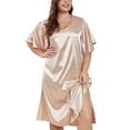 thumbnail image 1 of DAKIMOE Plus Nightgowns for Women Satin Sleepwear V Neck Nightshirt Sexy Night Dresses Flutter Sleeve Cozy Silky Sleep Dress Pajamas, Pink, 4XL, 1 of 7