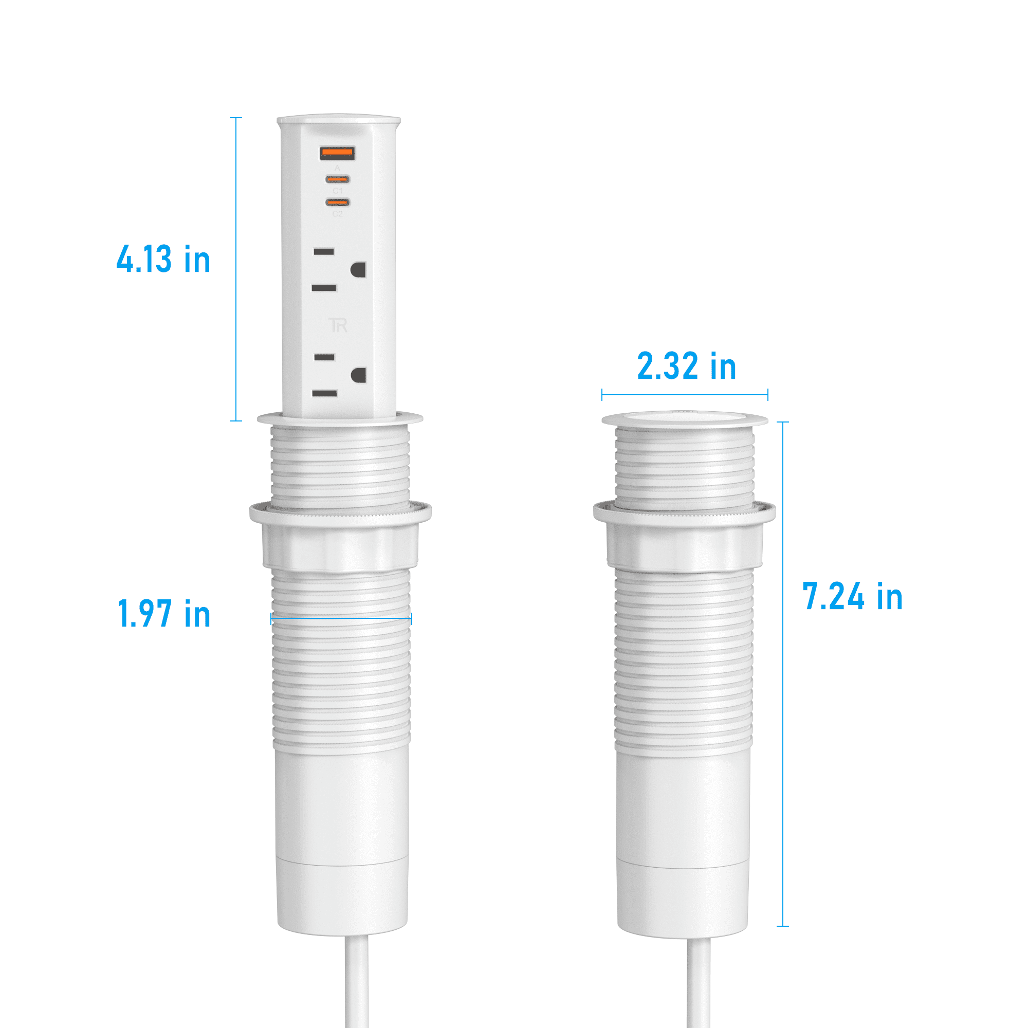 VILONG Pop up Outlet for Countertop with 20W USB-C Fast Charging Station, Recessed Power Strip– for Kitchen Island,Office Desk, ETL Listed (White)