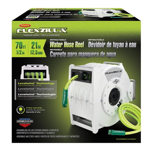Flexzilla® Pro Retractable Water Hose Reel, 1/2" x 70', Flexible Hybrid Polymer, ZillaGreen™