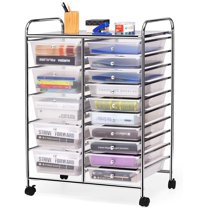 KOTEK 15-Drawer Rolling Storage Cart, Multipurpose Mobile Utility Cart with 4 Wheels, Home Office School Tools Scrapbook Paper Organizer (Clear)