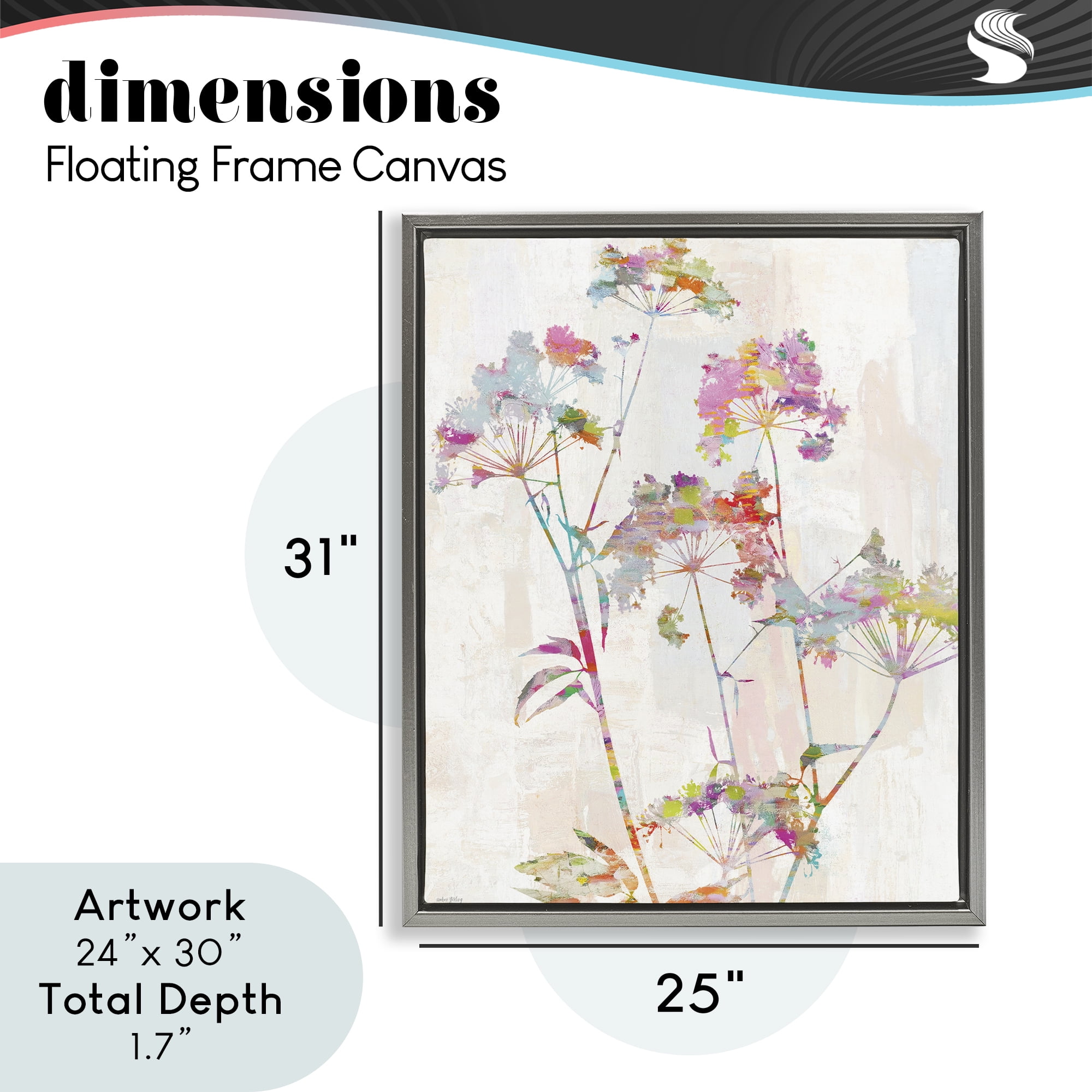 Kaleidoscopic Delicate Herbs Gray Framed Floater Canvas Wall Art, design by Amber Sterling