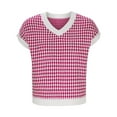 thumbnail image 3 of Women's Sweater Casual V Neck Short Sleeve Plaid Knit Vest Loose Fit Pullover Sweaters Top, 3 of 5