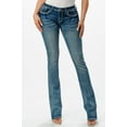 thumbnail image 2 of Grace in LA Women's Aztec Western Embroidered Feather Bootcut Stretch Jeans (30, Blue), 2 of 3