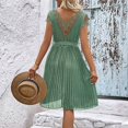 thumbnail image 7 of BangWanChi Sundresses for Women 2026 Women's Lace Patchwork Solid Color Pleated Dress Short Sleeve V-neck Dress, 7 of 7