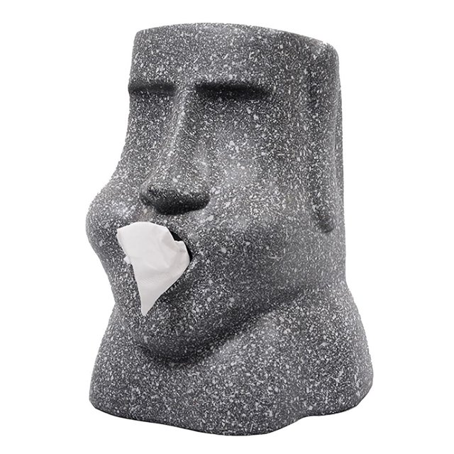 Yuarrent Caja de papel de seda elegante y sencilla, estatua de piedra, retrato de Isla de Pascua, caja de bombeo de toallas de papel de piedra, cubo de Almacenamiento y organización del hogar Yuarrent HA017638-00