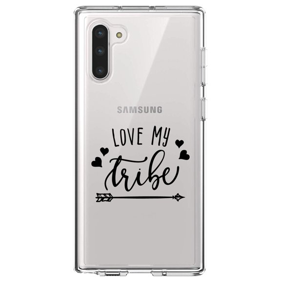 DistinctInk Clear Shockproof Hybrid Case for Samsung Galaxy Note 10 (6.3" Screen) - TPU Bumper Acrylic Back Tempered Glass Screen Protector - Love My Tribe - Black Arrow