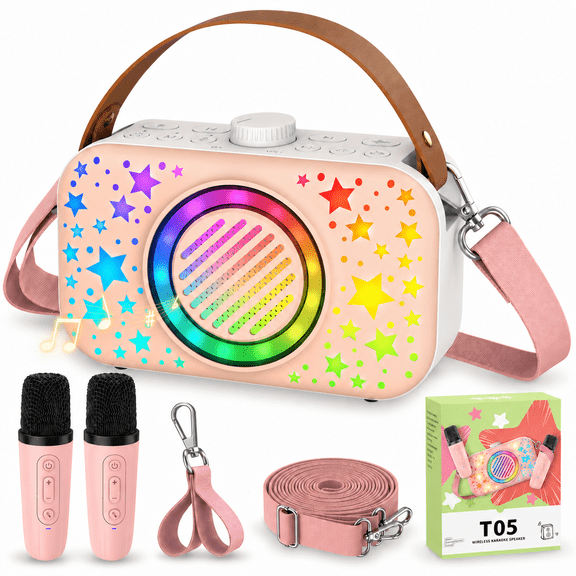 BEBANG Karaoke Machine for Kids Adults,Portable Bluetooth Speaker with 2 Wireless Microphone with LED Lights