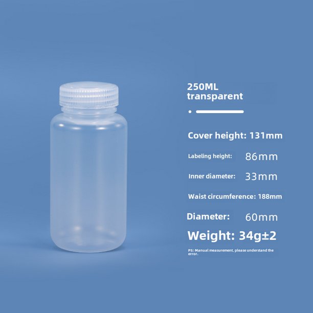 Botella de boca ancha sellada de 5ML-1L, transparente, marrón, resistente a altas temperaturas, a prueba de luz, botella de plástico PP de grado alimenticio para productos químicos