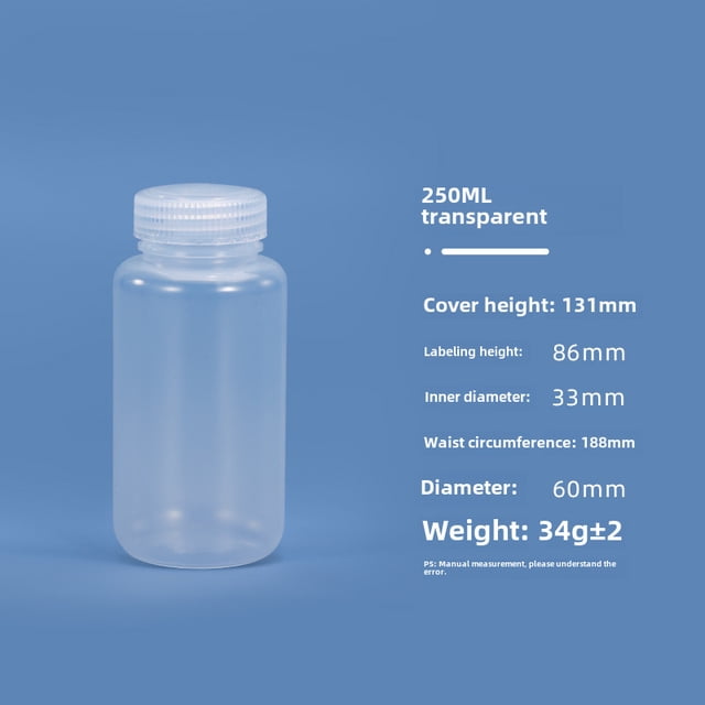 Botella de boca ancha sellada de 5ML-1L, transparente, marrón, resistente a altas temperaturas, a prueba de luz, botella de plástico PP de grado alimenticio para productos químicos