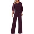 thumbnail image 1 of ZHAOCHENG Mono elegante para mujer, para boda, traje de pantalón, mono largo de verano, mono informal de una pieza, mono liso de manga 3/4, mono de cintura alta, mono festivo para fiesta., 1 of 5