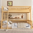 thumbnail image 2 of URTR Twin over Full Bunk Bed with Ladder & Guardrails, Solid Wood Detachable Low Bunk Bed, Space-Saving Design & No Box Spring Needed for Bedroom, Natural, 2 of 9