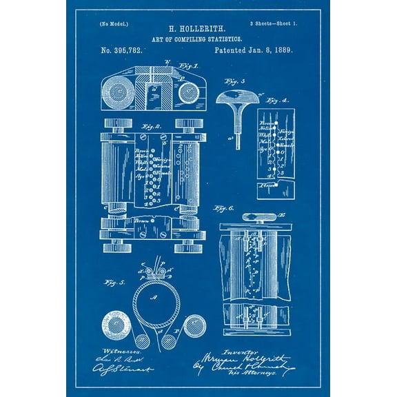 Computer (Hollerith Machine) Blueprint Art Poster