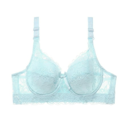 PEASKJP Everyday Bras Plus Size Push Up Thick Padded Plunge Underwire T Shirt Lace Bra Lift Support for Women (Light Blue 95C)
