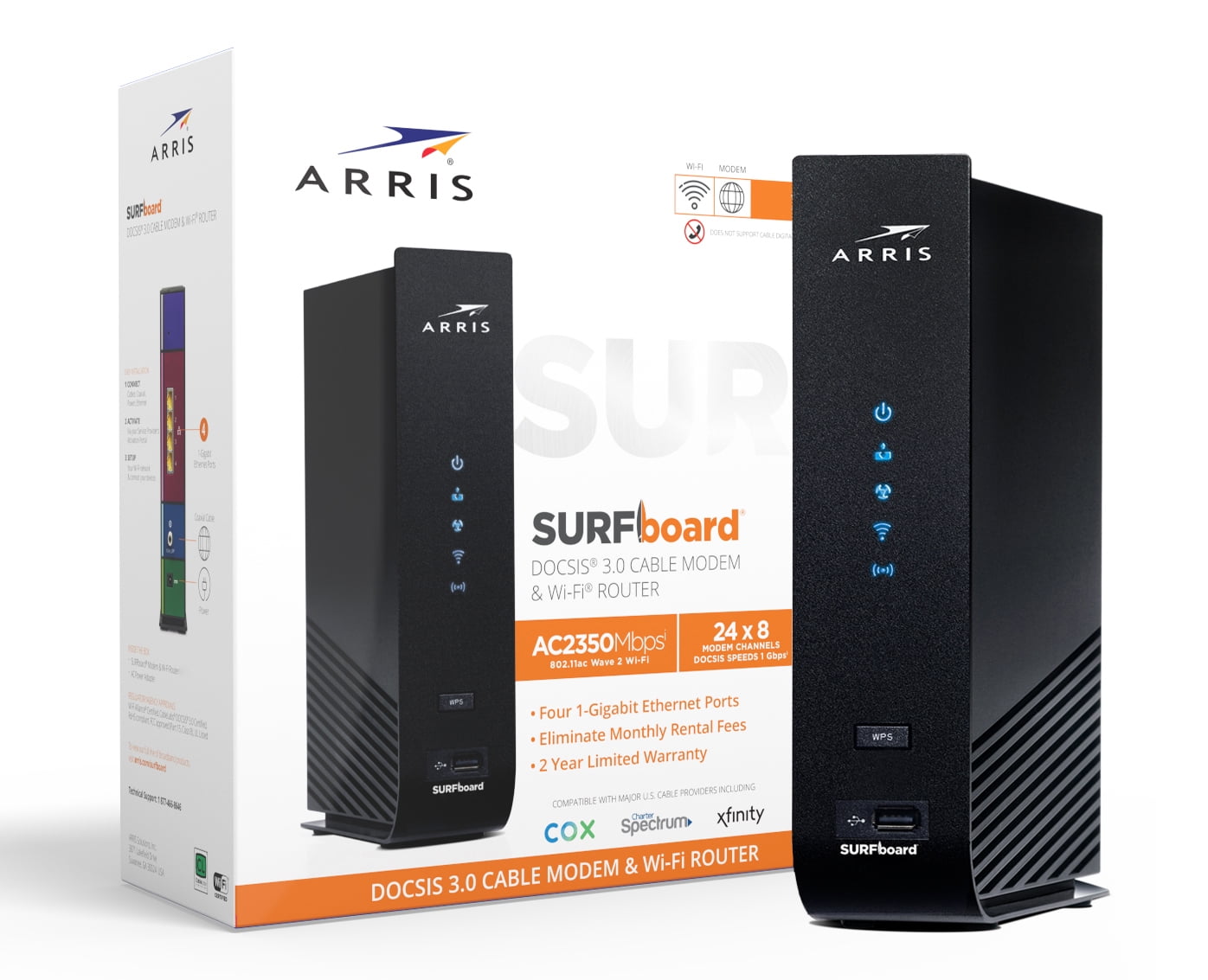 ARRIS SURFboard (24x8) DOCSIS 3.0 Cable Modem / AC2350 WiFi Router (SBG7400AC2) - Walmart.com