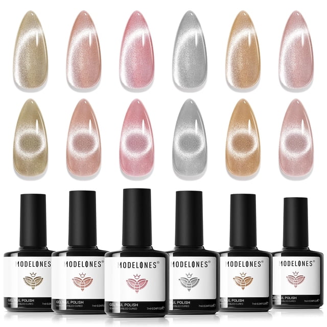 Set de esmaltes de uñas Modelones Cat Eye Gel holográfico 6 colores