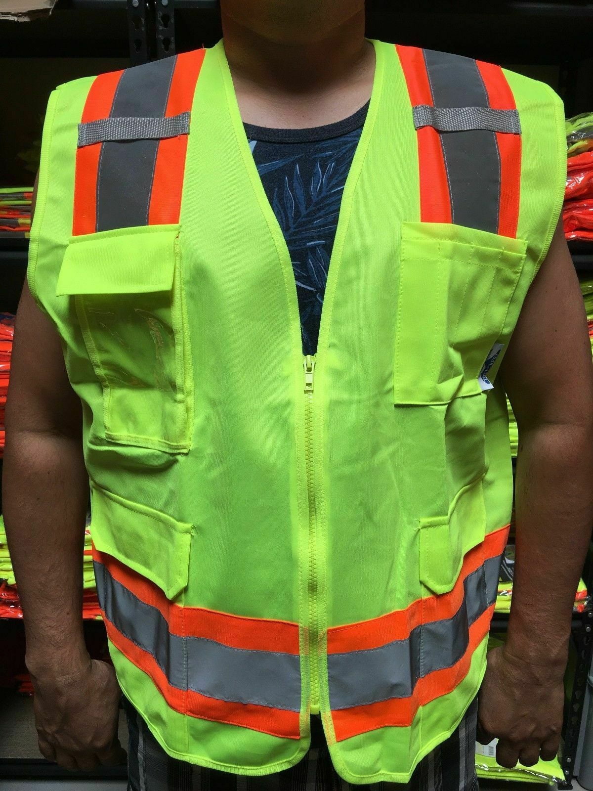 ANSI/ ISEA 107-2015 Large Surveyor  Orange Two Tones Safety Vest 