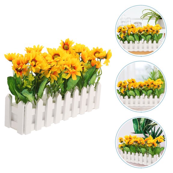 HONMEET Realistic Artificial Sunflower Plant in White Pot, Faux Bonsai Indoor Decorative Flower for Home and Office Decor