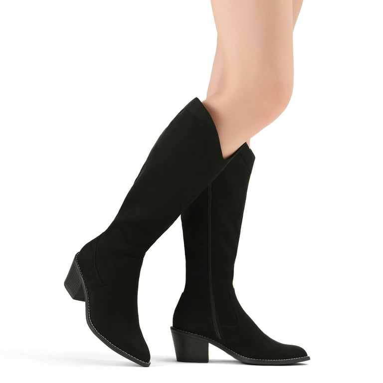 DREAM PAIRS Women's Knee High Boots - Chunky Block Heel, Pointed Toe, Side Zipper Tall Boots (Black & Other Colors)