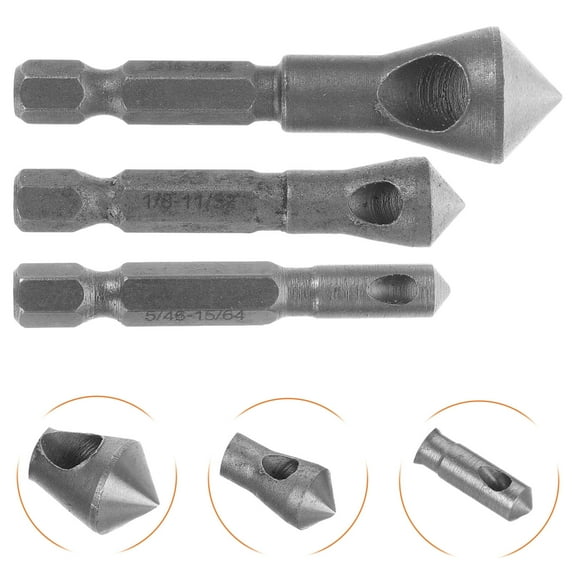 MLINS 3 Pcs Cobalt Steel Single-End Countersink Chamfer Tool Deburring Tool Set for Cutting Holes in Plastic Copper Aluminum Plate Insulation Boards PVC Sheet