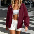 thumbnail image 4 of Women's Raglan Sleeve Zip up Sweatshirt Jacket Stand Collar No Hood Casual Long Sleeve Outerwear with Pockets S-2XL Wine, 4 of 8