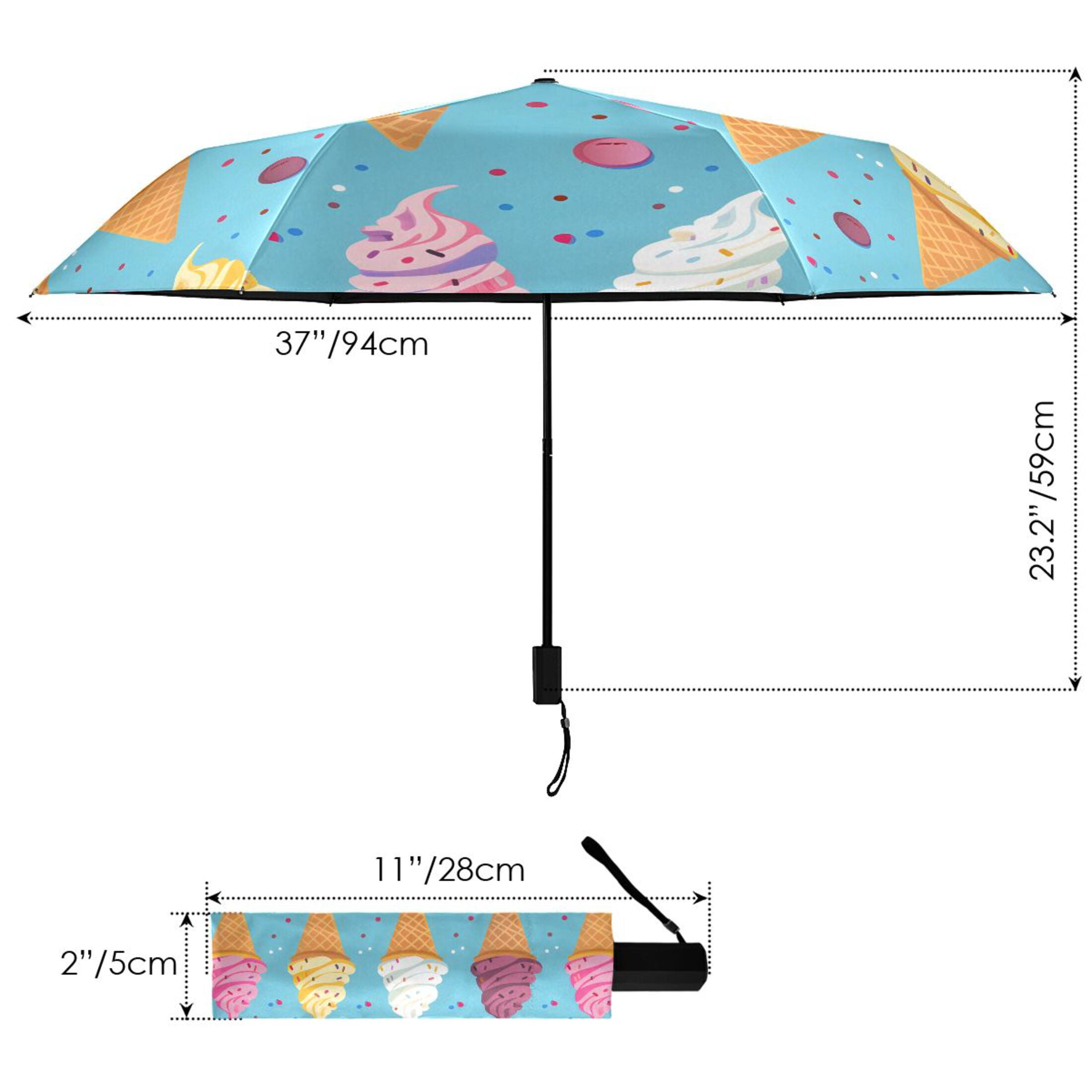 Cartoon Ice Cream Compact Sun Umbrella Windproof Travel Umbrellas for Rain Strong Portable UV Protection