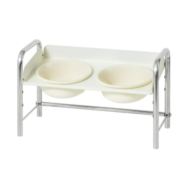 Tazones de cerámica de gato s con soporte de acero inoxidable, tazón de alimentación de mascotas alimentador de gato sin deslizamiento Beige