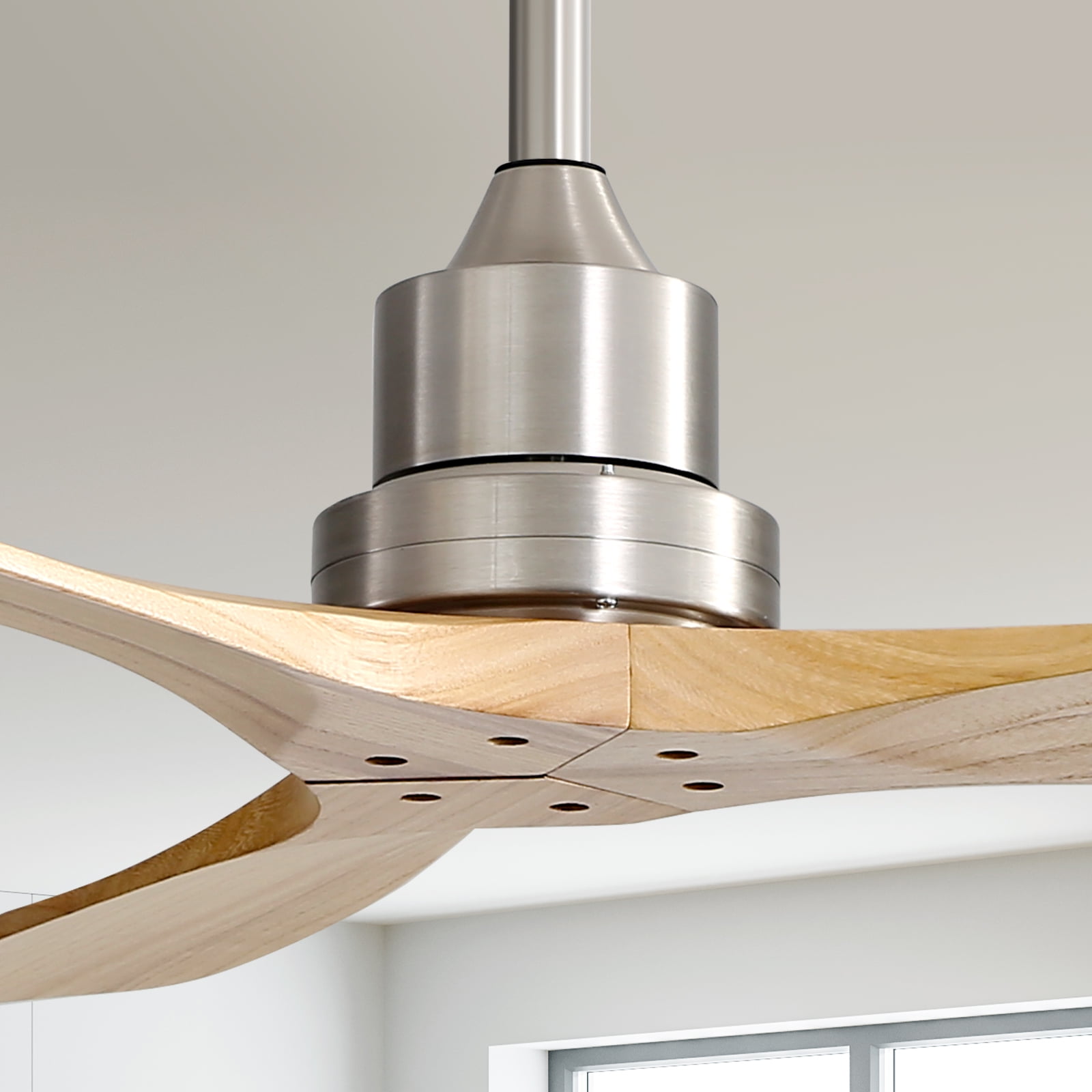 Sofucor 52-Inch Ceiling Fan with Light and Remote, Dimmable LED, 3 Reversible Natural Wood Blades, Indoor/Outdoor