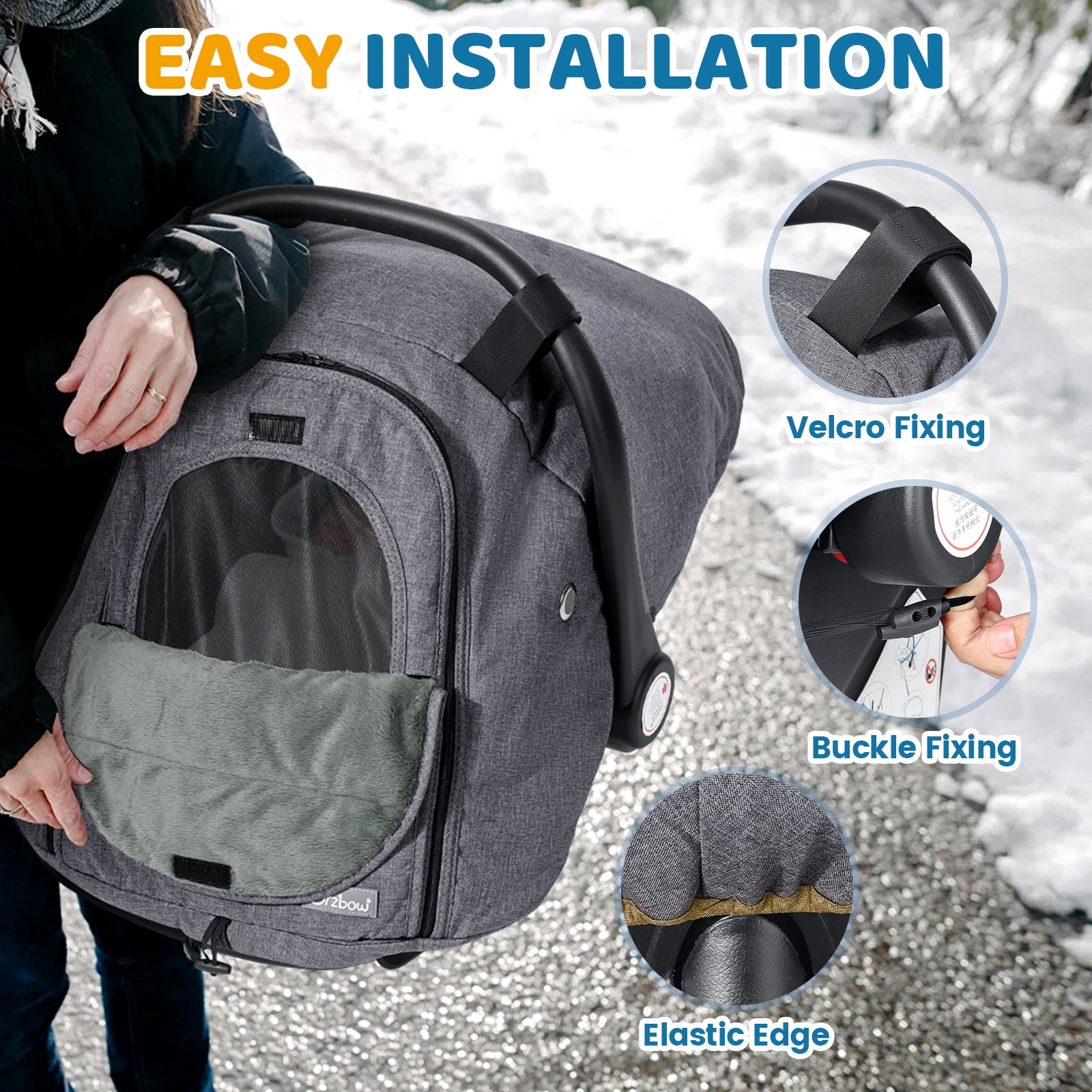 Orzbow Winter Car Seat Cover for Babies, Waterproof Carseat Canopy Cover with Peep Window of Breathable Mesh, Machine Washable, Dark Grey