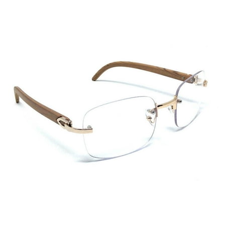 wood rectangular eyeglasses rimless dapper sunglasses lens frames clear rose metal brown gold light
