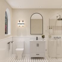 Ayna Decors Rooh 30 in White Bathroom Vanity Set with White Quartz Countertop | Ceramic Sink | 2 Soft Closing Doors | 1 Full Extention Soft Close Drawer | Black Hardware