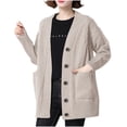 thumbnail image 2 of Amidoa Beige Womens Sweaters Long Sleeve Button up Oversized Knit Winter Pockets Cardigans Cardigans for Women Free Size, 2 of 6