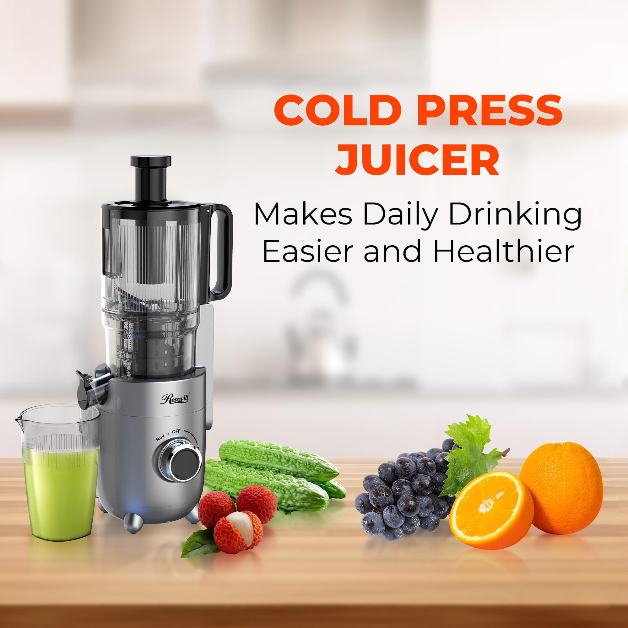 Rosewill Cold Press Juicer, 4.72" Wide Feed Chute Juice Extractor Machine, High Juice Yield, Slow Masticating Juicer for Whole Vegetables & Fruits