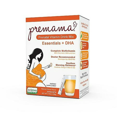 Premama Essentials + DHA vitamine Mélange de boisson, saveur d'agrumes naturels, 28 Ct