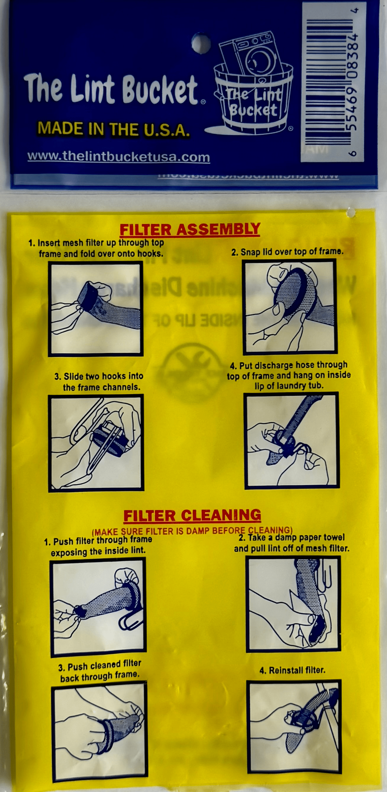 The Lint Bucket – Reusable Laundry Lint Trap for Washing Machine Discharge Hose, Easy Install, Overflow Protection, Made in USA